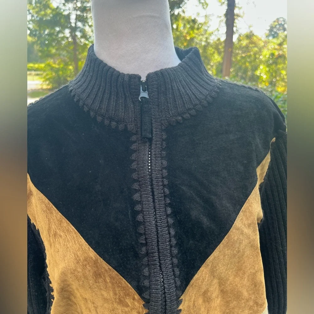 Designers Studio Originals Sweater Leather Suede Patchwork Zip Y2K Retro Women L - Picture 3 of 7